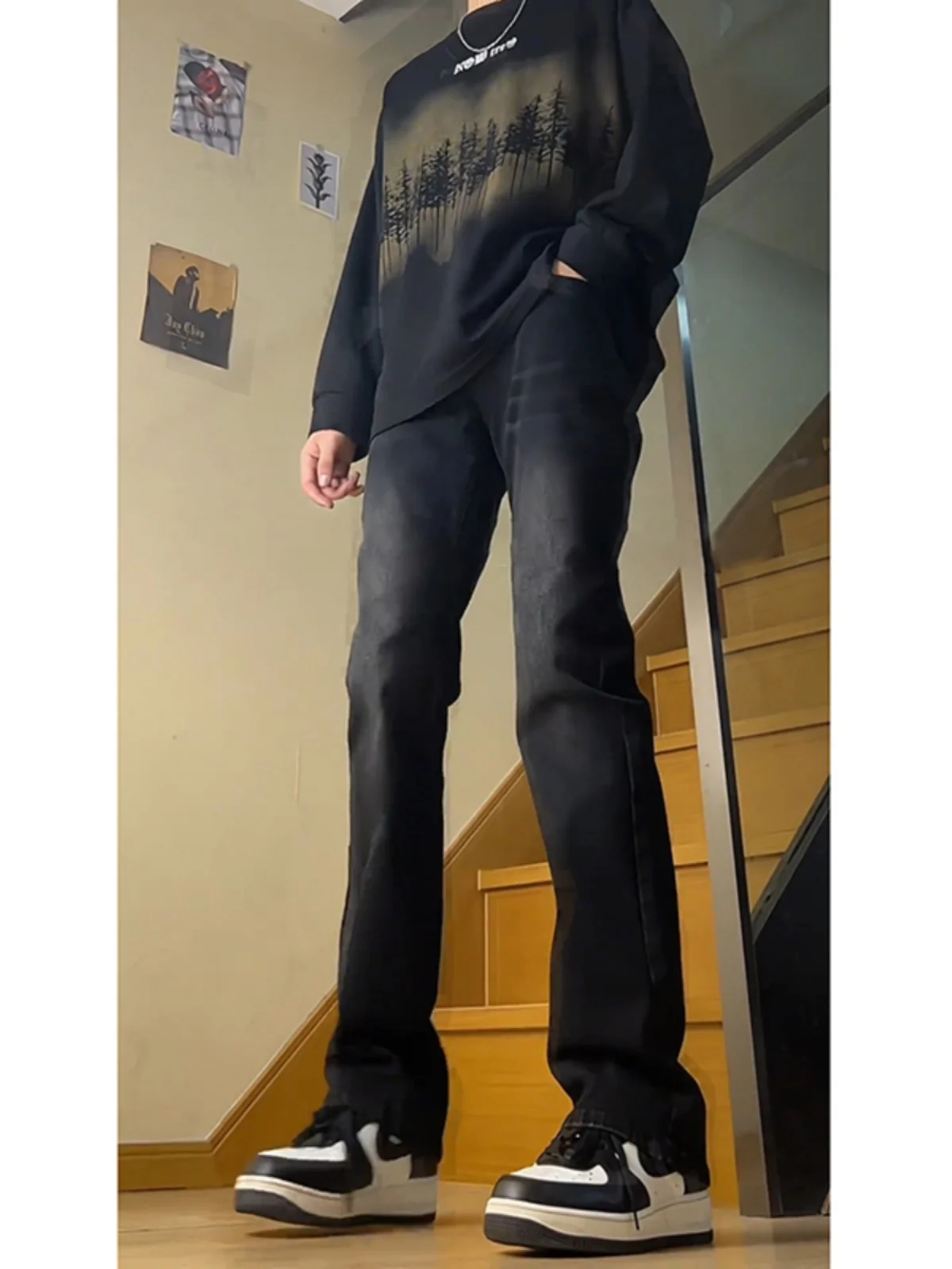 スリムフィット ブラ ナローバージョン ヴィンテージジーンズ メンズ ストレートレッグ ハイウエスト ハイエンド アメリカン マイクロフレアパンツ ユーストレンド