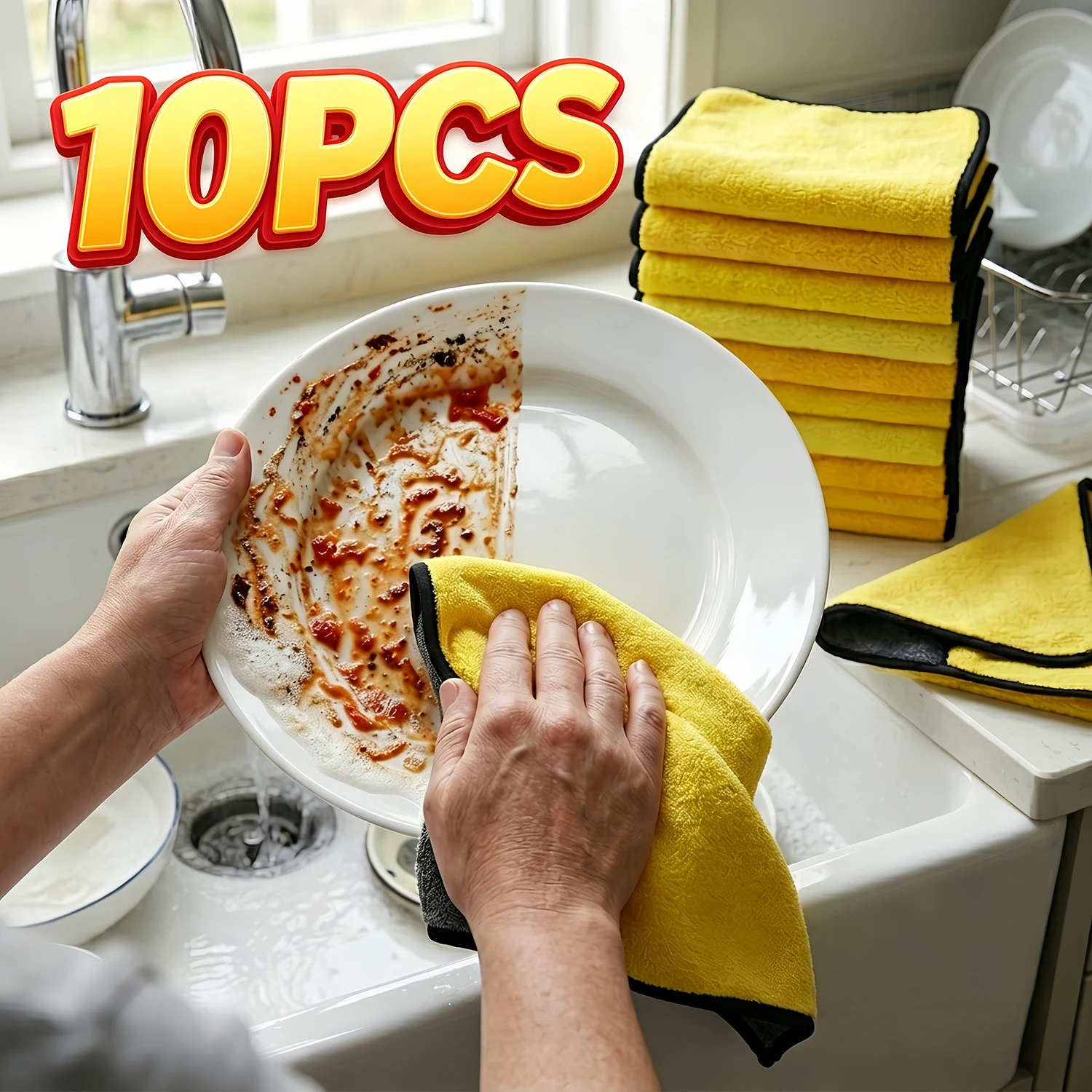 Paño de limpieza de microfibra, paño para lavar platos, trapo doméstico, toalla de limpieza para cocina y baño, toalla absorbente duradera, 10/5/3 Uds.