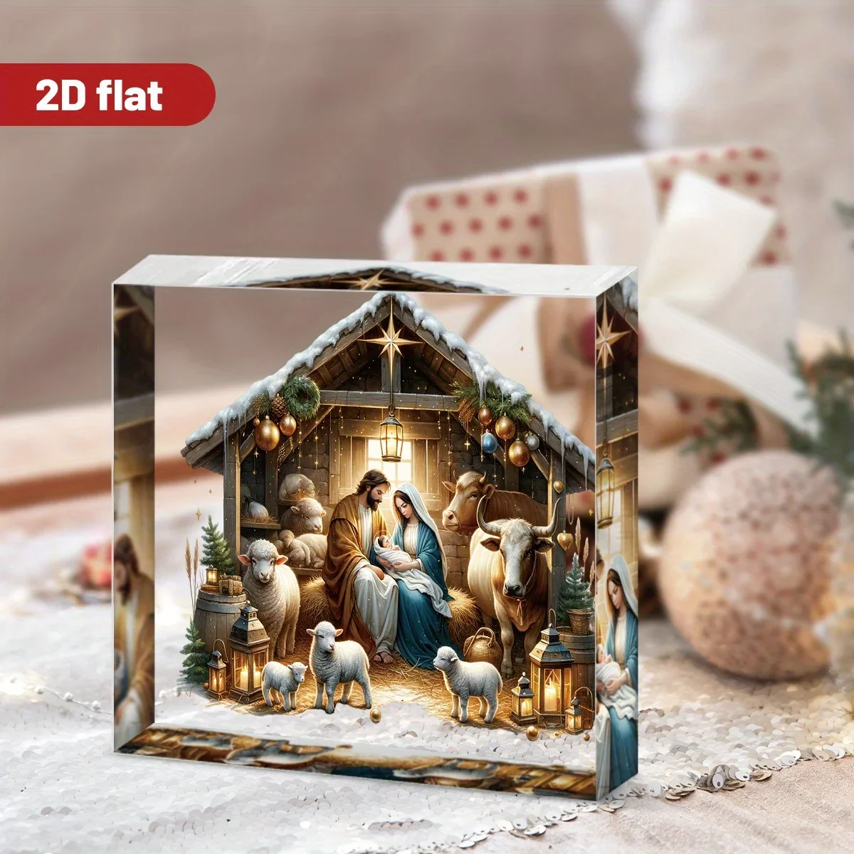Acrylic Nativity Scene Jesus Birth Desktop Decor, Christmas Gift for Home Office Church