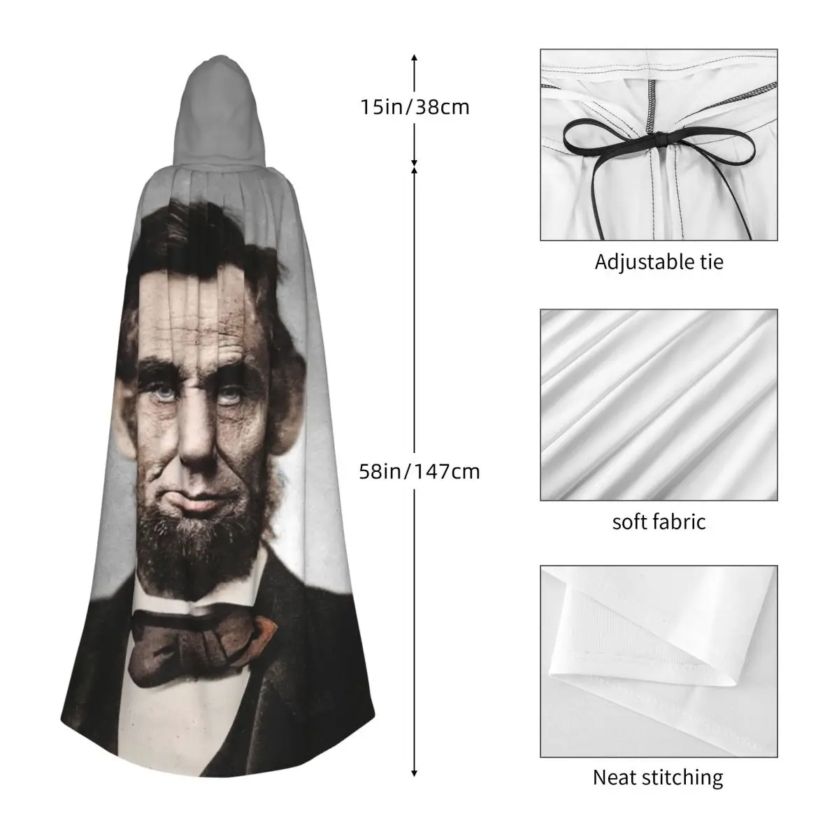 Президент Авраам Линкольн длинный плащ с капюшоном ведьма средневековый костюм косплей накидка Хэллоуин вечеринка для взрослых унисекс