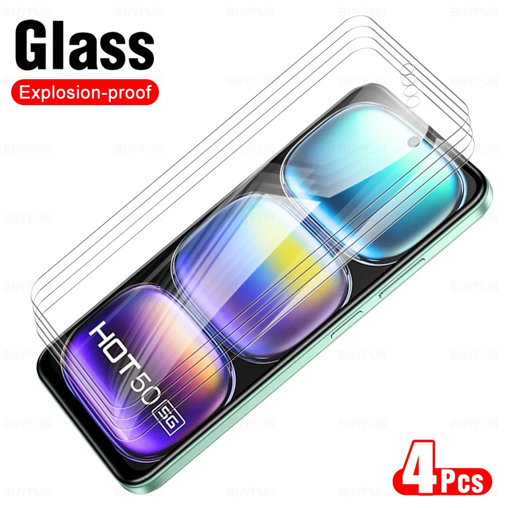 4Pcs Clear Glass For Infinix Hot 50 5G 2024 Tempered Protective Film 50i Infini Hot50 Pro 4G 50Pro Hot50pro HD Screen Protector