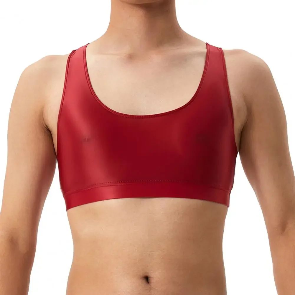 Herren Sexy Glänzende Seidige Weste O-Ausschnitt Ärmellos Racerback Tanktops Einfarbig Eng Anliegend Glatte Oberfläche Tops – Detail 4