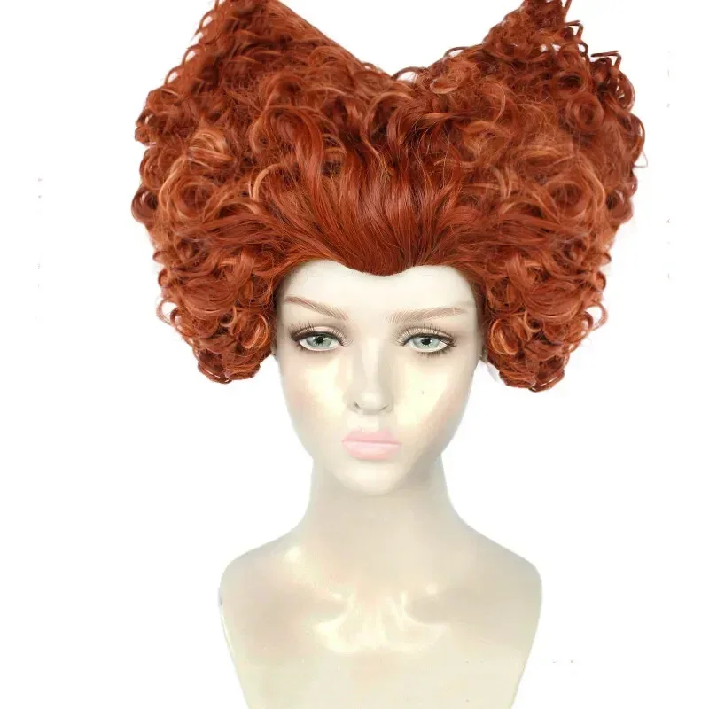 Hocus Pocus 2 كوسبلاي Winifred Sanderson على شكل قلب برتقالي مجعد شعر مستعار للهالوين كرنفال كوس Props 2022v;2,r'6;t.