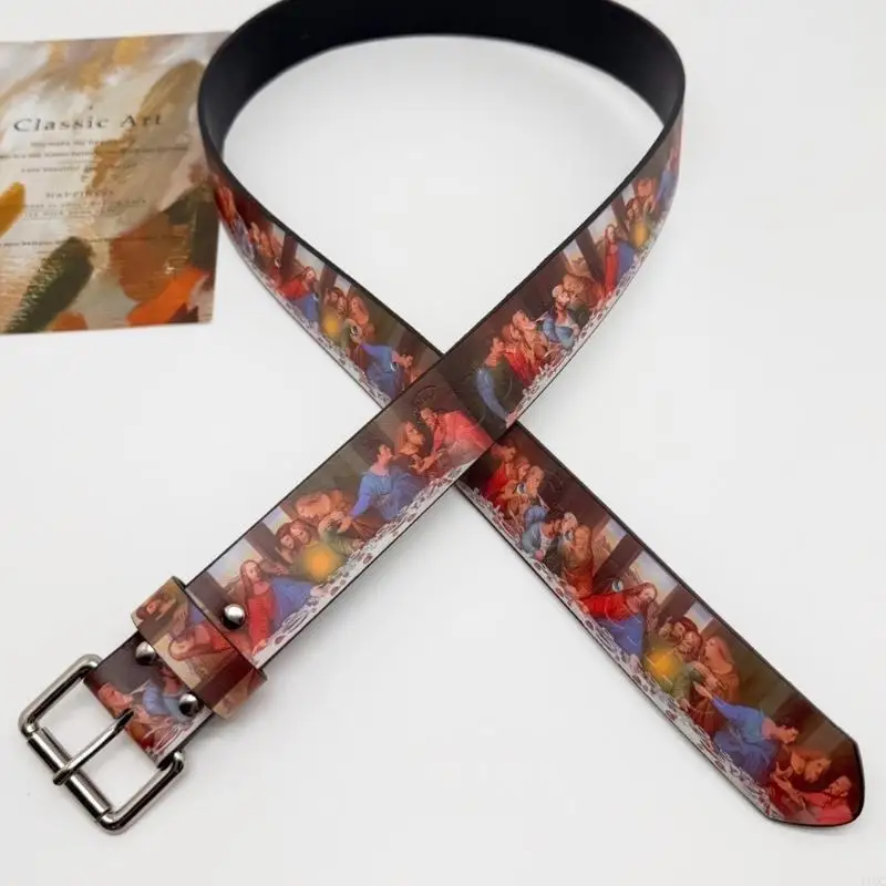 Unisex Art Accessory Waist Belt Featuring The Last Supper Retro PU Leather Waist Ornament Stylish Girdle