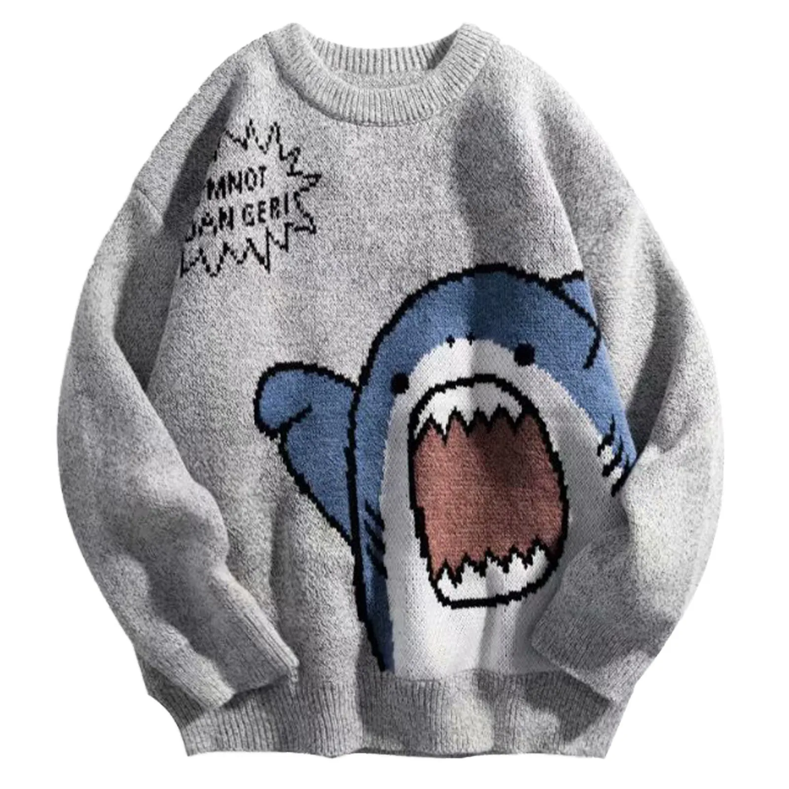 Shark Sweater Men Winter Cartoon Harajuku Korean Y2k Oversized Turtleneck Hip Hop Loose Knit Pullover New All Match Sweater