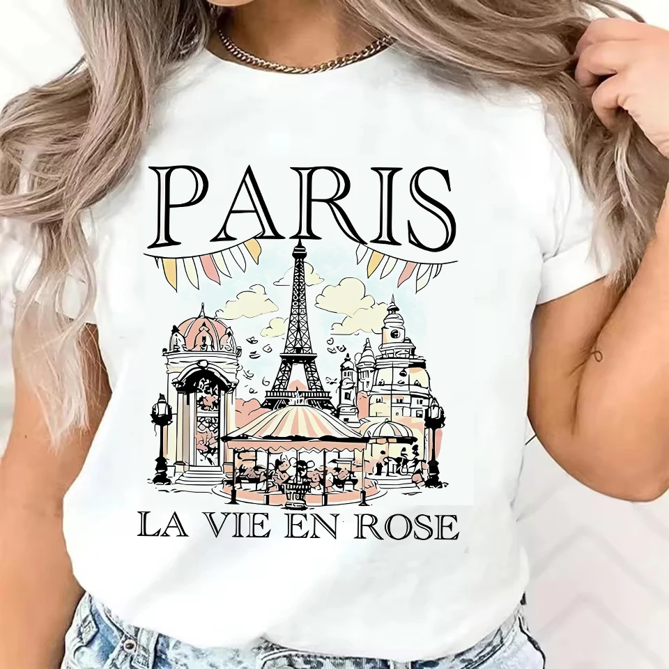 Paris Sehenswürdigkeiten Drucken Mode T-Shirt Casual Rundhals T Shirt Top T Vintage Top T-Shirt