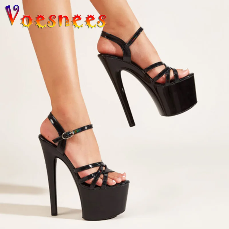 European And American Fashion 17CM High Heels 2023 Summer New Narrow-Band Sandals Sexy Hollow Out Buckle Slim Heel Women\'s Shoes