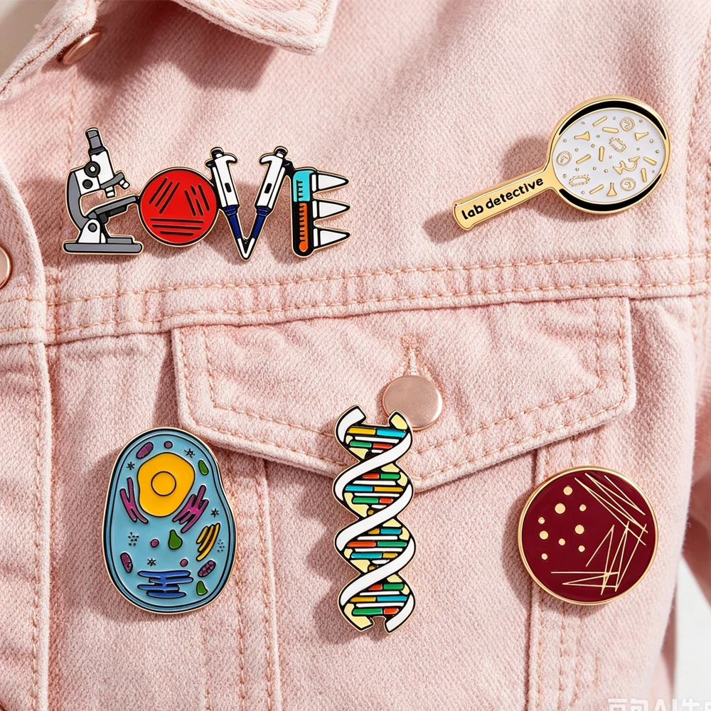 Catuni Cute Biology Science Enamel Pin Dna Cell Lab Equipment Brooch Medical Teacher Student Lapel Badge Fashion Jewelry