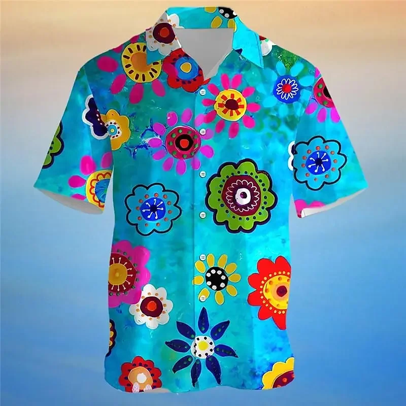 Floral Men's Vacation Hawaii 3D Printed Shirt Outdoor Hawaiian Vacation Summer Cuffed Short Sleeve Yellow Shirt