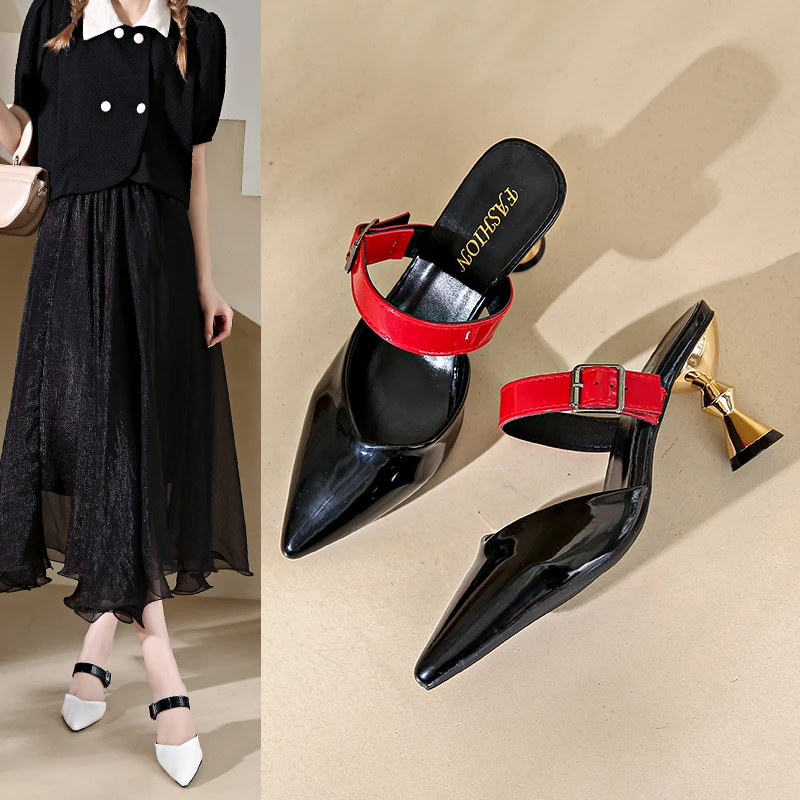 

Baotou Thin Heels Outside To Wear Pointed High Heels Foreign Style All Comfortable Anti-slip Wear-resistant Women's Slippers