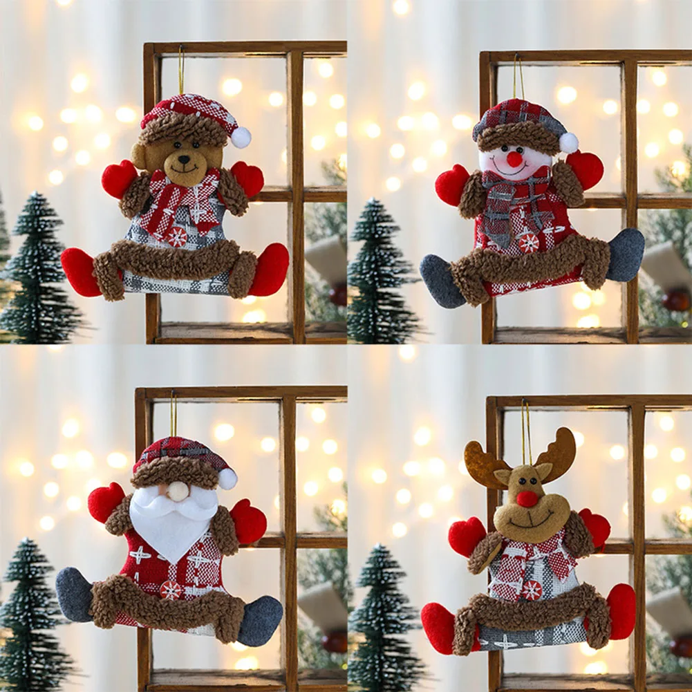 Christmas Tree Pendant 16x16Cm Lovely Santa Bear Elk Plush Toys Stuffed Animal Doll Christmas Decor For Children Kids Home