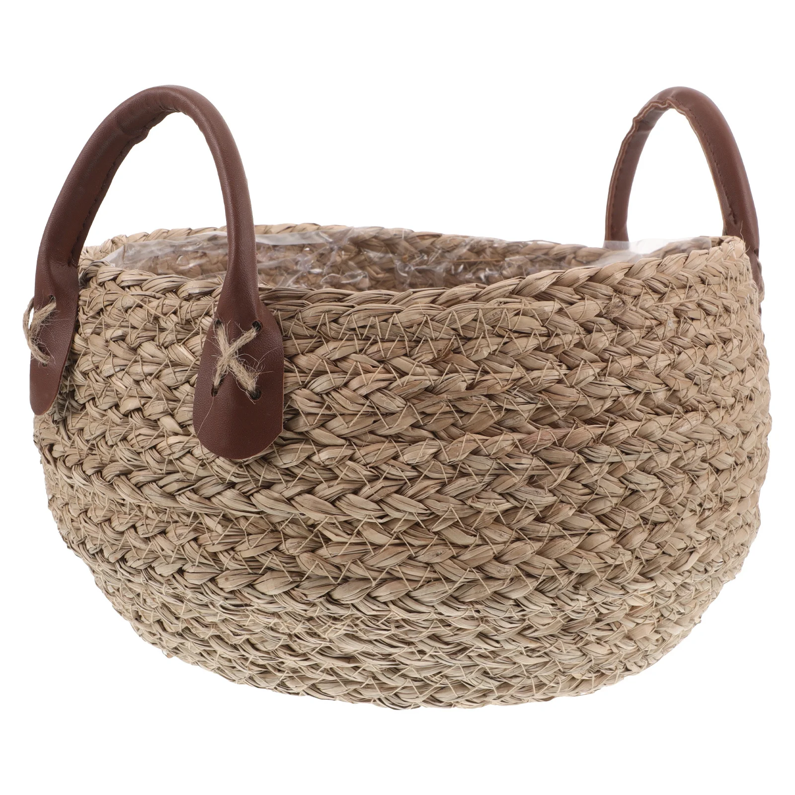 

Natural Woven Seagrass Planter Basket with Handle Stylish Floor Plant Pot Cover for Home Organization Decorative Indoor Garden