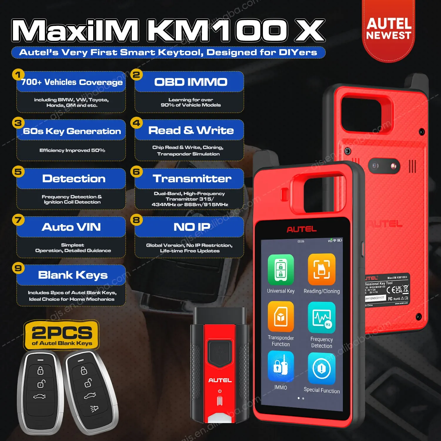 Autel MaxiIM KM100 X Altar KM100X máquina de programación de llaves lector de código obd2 escáner programador de llaves herramienta de diagnóstico de vehículos KM100