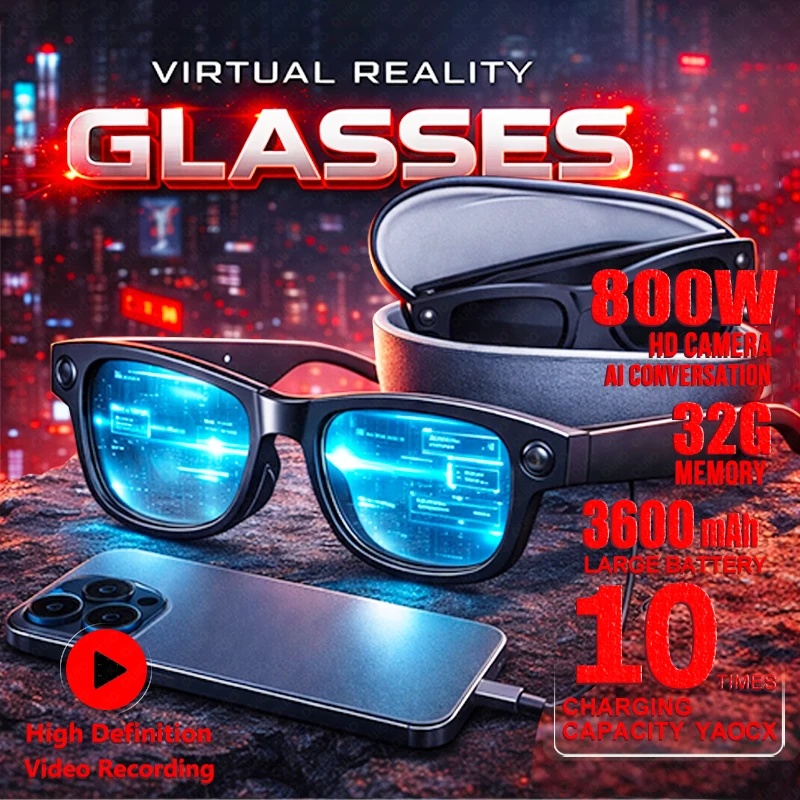 

New 800W HD Camera Smart Glasses 3600 Large Capacity Battery Box 1080P Taking Pictures 32GB Memory AI voice Music Smart Glasses