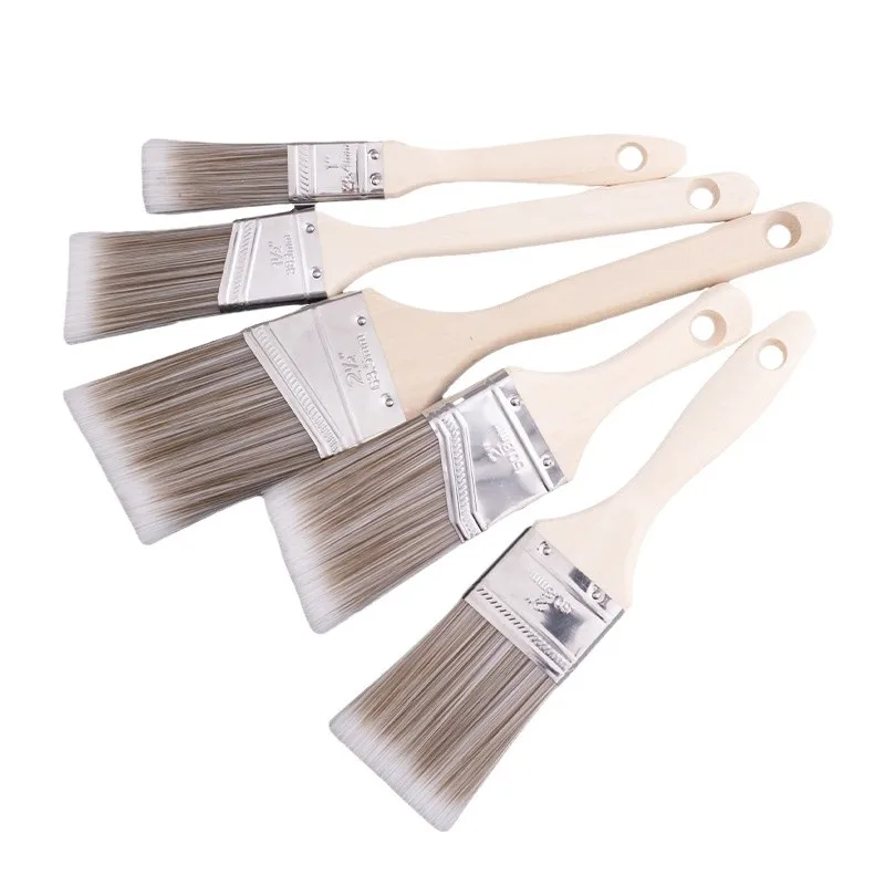 Multi‑Size Wooden Handle Paint Brush Set 5‑Pack, Durable Flat & Angled Paint Brushes, Wood Handle Art Painting Tools