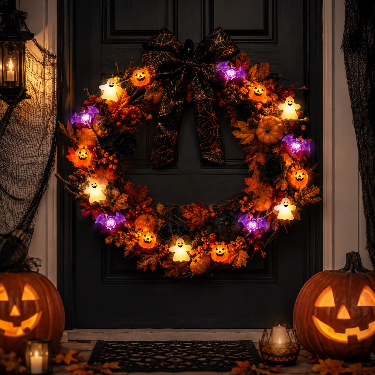 1 Stück 20/30 LED Halloween Kürbis Geist Fledermaus Lichterkette Batteriebetrieben Gruselige Feenlichter für Heimdekoration, Indoor-Party, Festivaldekoration – Detail 4