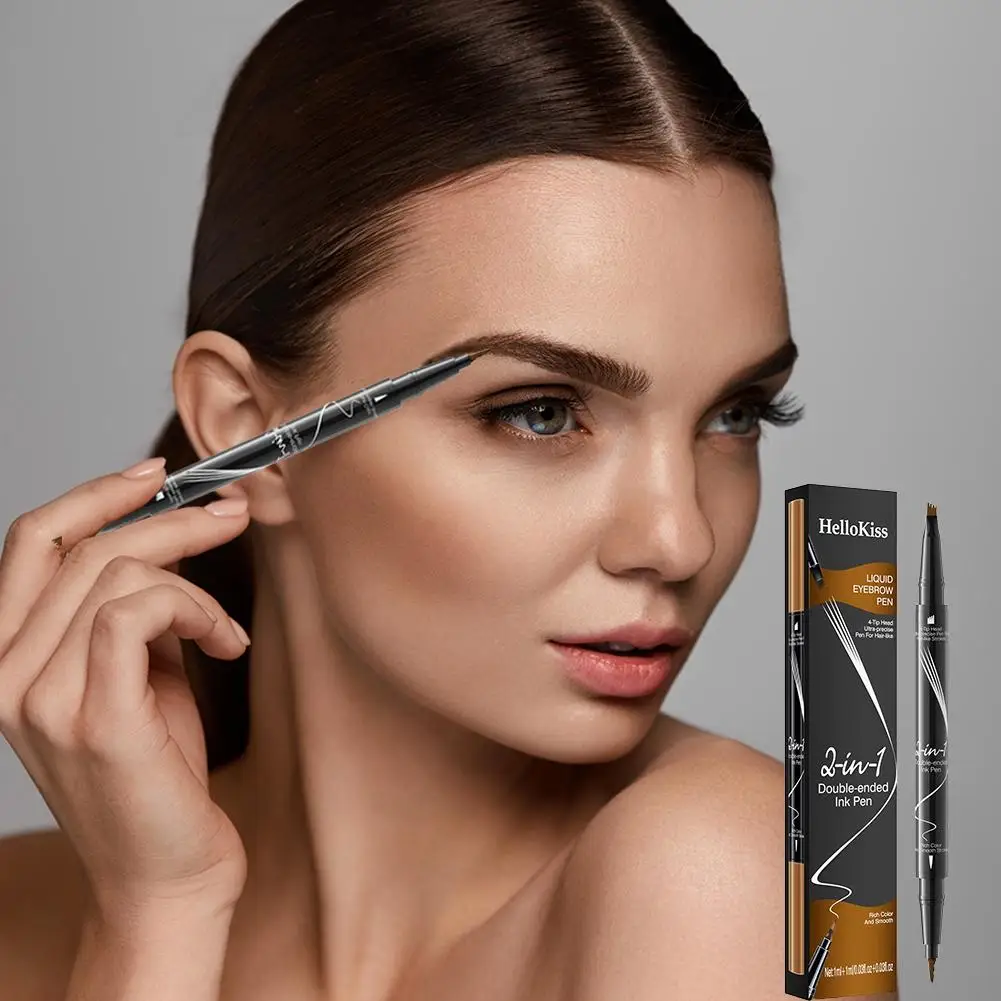Crayon à sourcils à double extrémité, imperméable, longue durée, avec Micro-embout, aspect 4 broches, brosse et sourcils, précision naturelle V0Z7