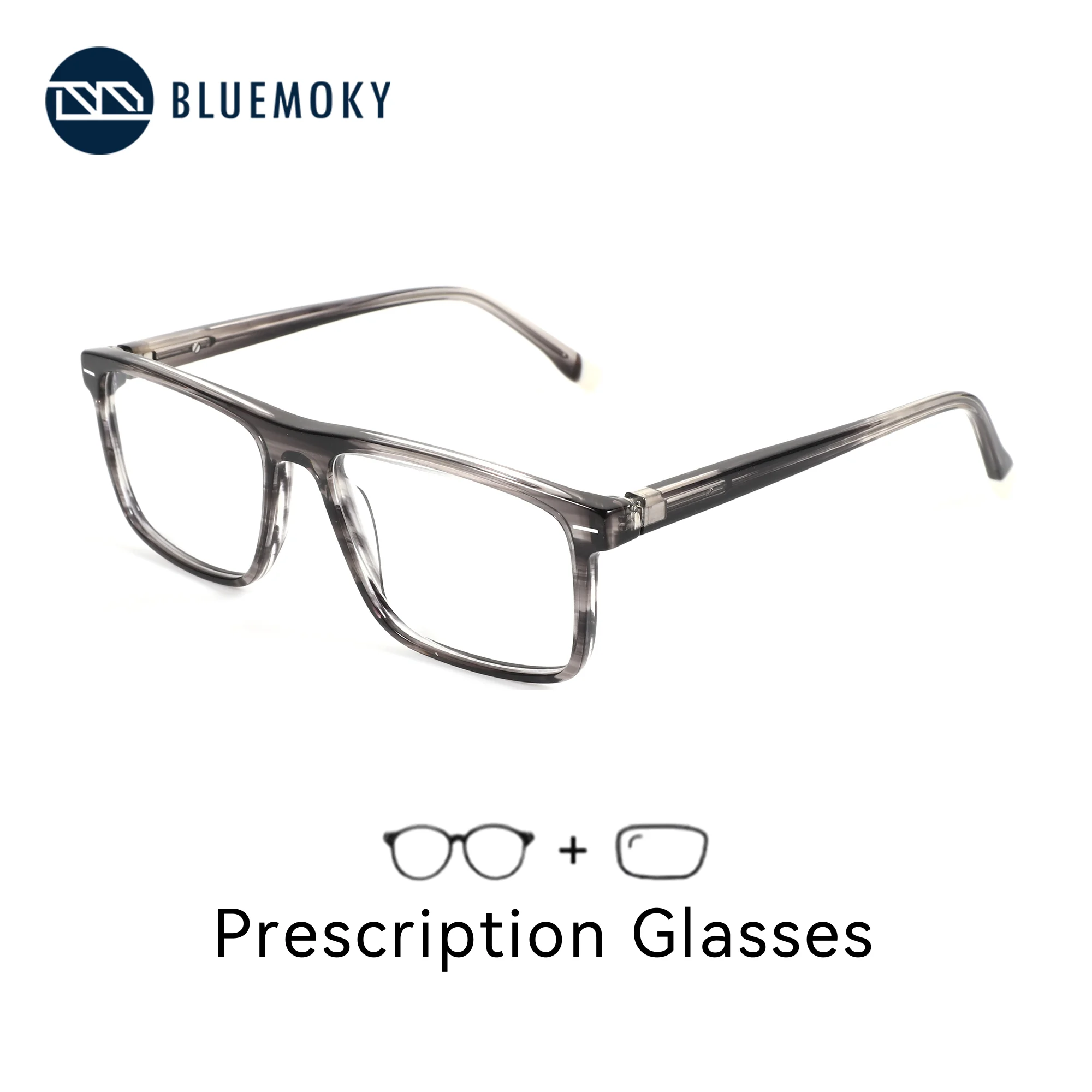 BLUEMOKY (L Size) Men's Square Acetate Prescription Glasses Anti Blue Light Photochromic Degree Eyeglasses Progressive Eyewear
