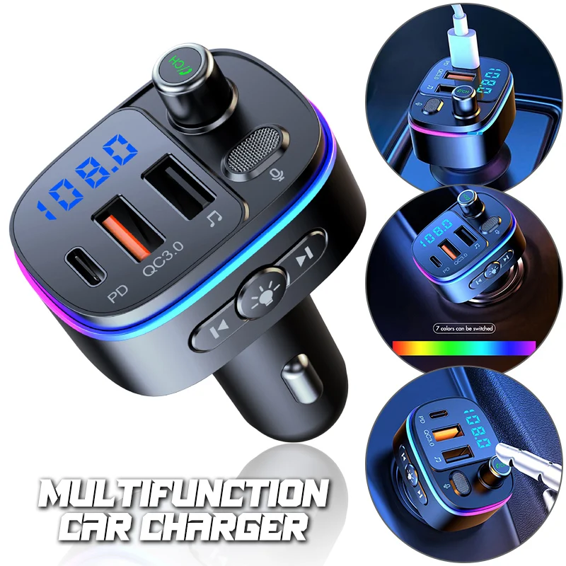 

Car Bluetooth-compatible 5.0 FM Transmitter Wireless Car MP3 Player Handsfree Audio Receiver 2 USB Fast Charger Car Accessories