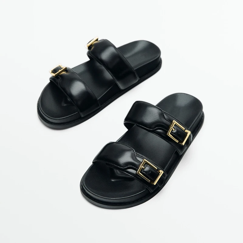 

2026 Summer Sheepskin Leather Women's Slippers Casual Flats Sandals Fashion Style Casual Thick-soled Platform Slipper Shoes