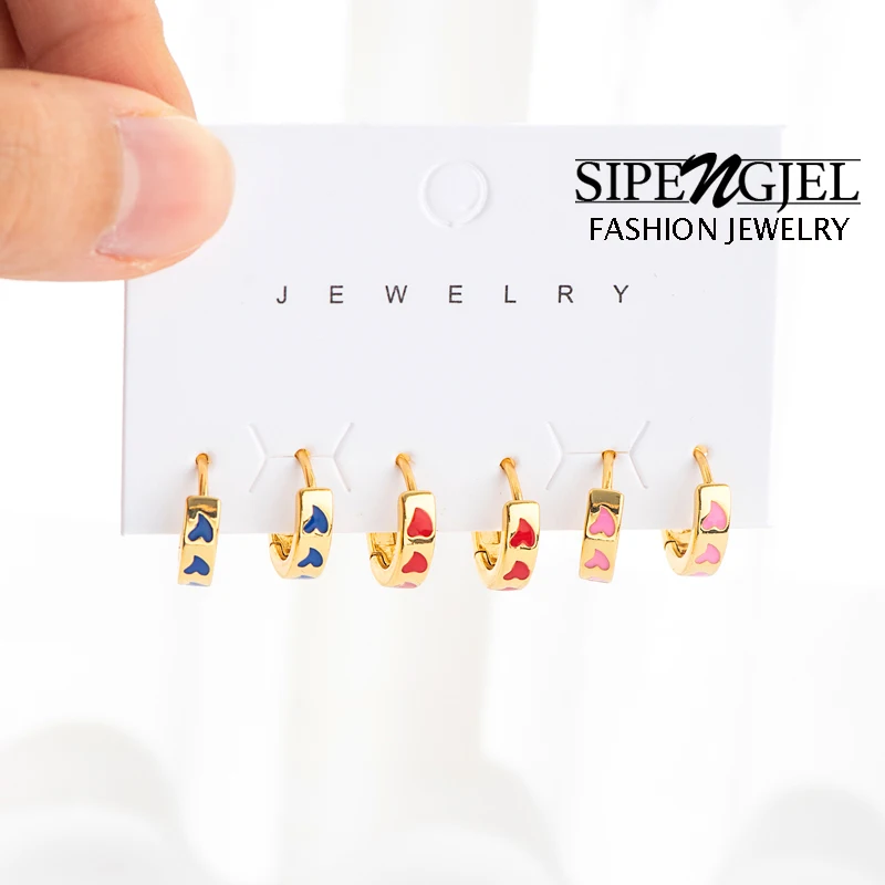 SIPENGJEL Korea Small Hoop Earrings Set for Women Geometric Round Circle Dangle Earrings Gold Color Earrings Party Jewelry