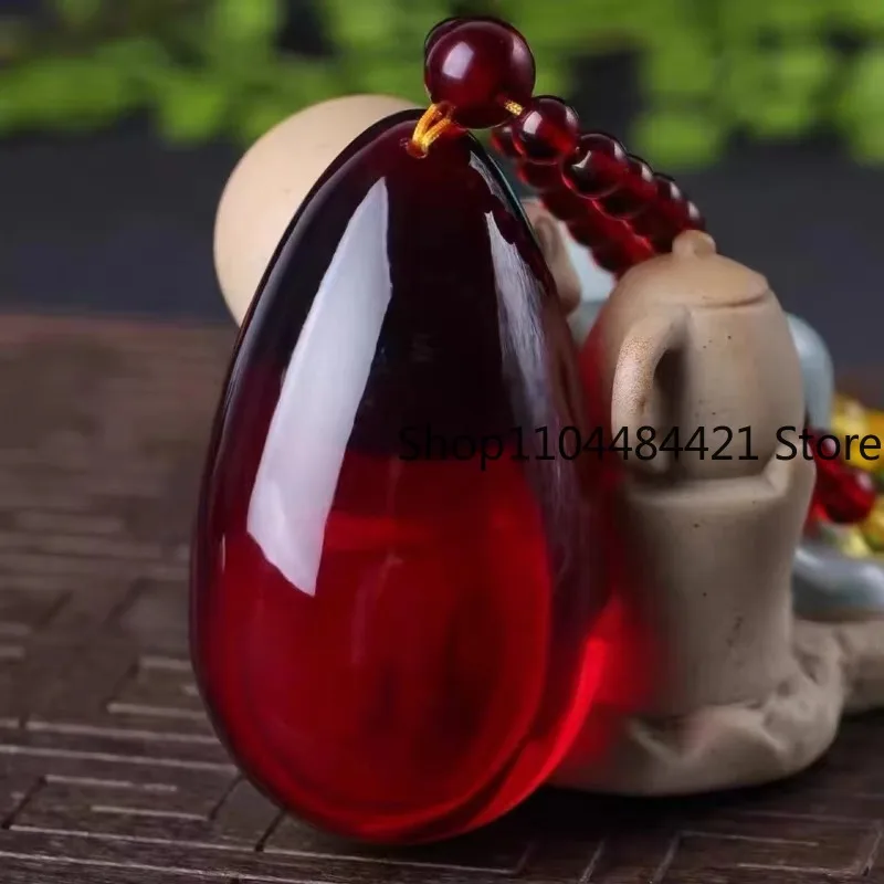 Charm Handmade Polished Amber Droplet Pendant Necklace Women's Jewelry Natural Baltic Red Amber Collar Jewelry Gift