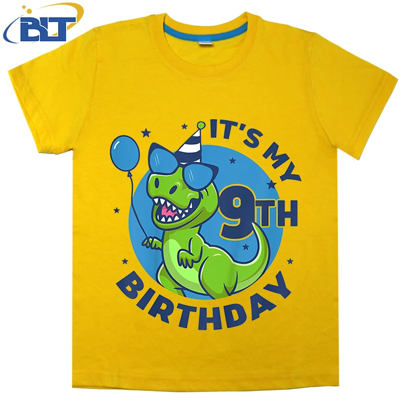 

9th Birthday Dinosaur Boys printed kids T-shirt summer cotton short-sleeved casual top suitable for both boys and girls