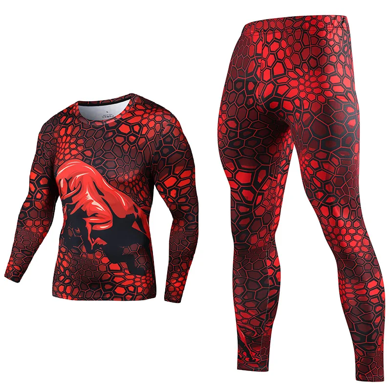 Men 3D Printed Sports Compression Suit  Cool Patterned  Gym Training Wear For Men Set