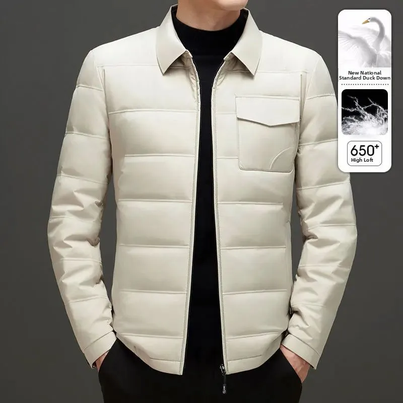 

2024 Men's Busin Casual irt Collar White Du down Long Sle Faionable Youth Cold Resistant Coat