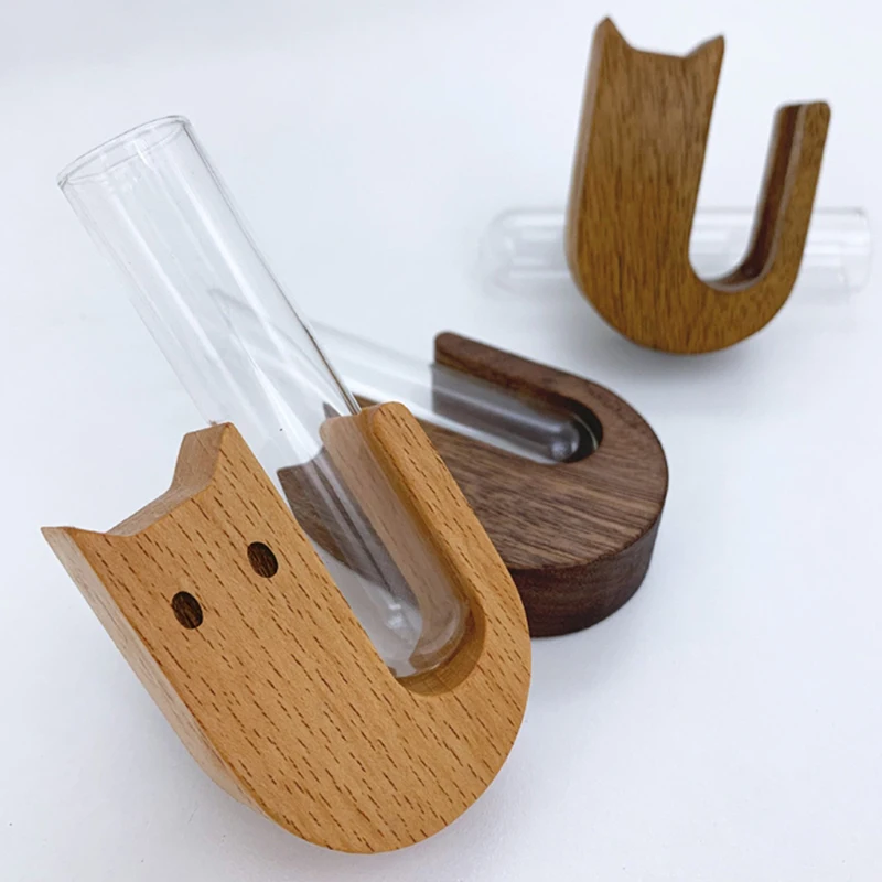 1PC Cat Whisker Vase Pet Whisker Vase Fridge Magnet Wooden And Glass Pet Hair Beard Collector Pets Souvenir Gift Home Decor