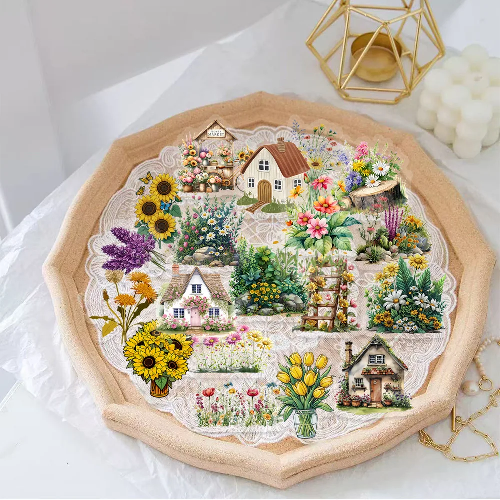 50 قطعة من ملصقات بيوت الزهور حساب اليد ديكور دفتر اللوحي مقاوم للماء ملصقات سكرابوكينغ ذاتية الصنع شارات أشياء لطيفة #3