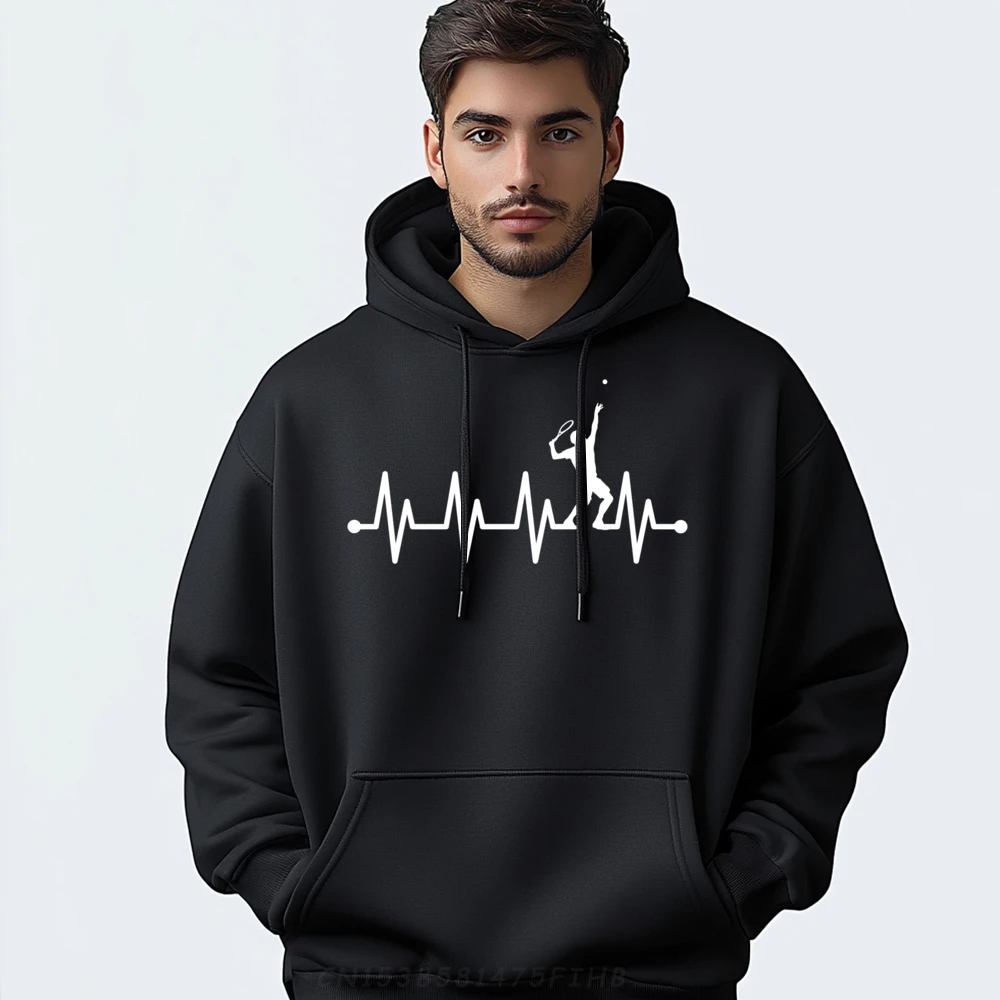 

Tennis Ecg Pulse Heartbeat Fashion Hoodie Men Christmas Mardi Gras Long Sleeve Pullover Hoodie For Men