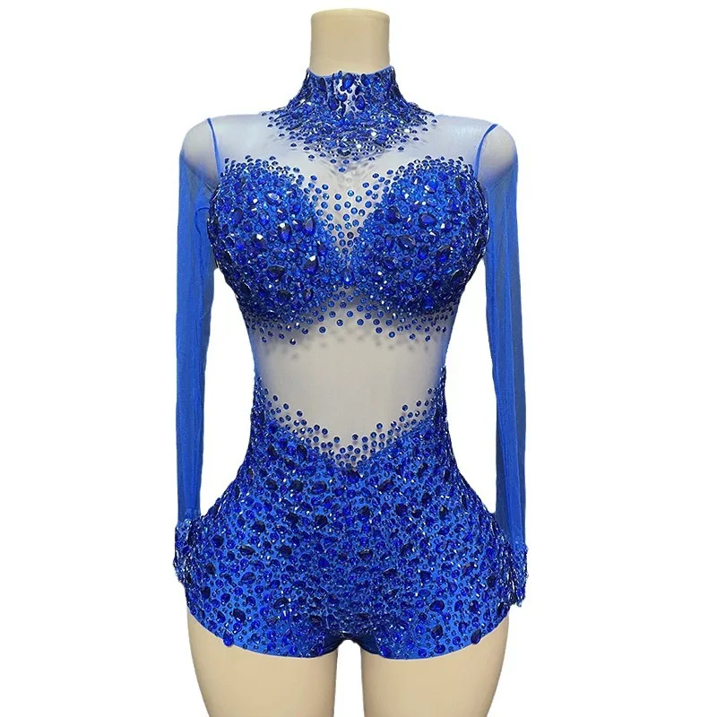 Nightclub Singer Dancer Stage Playsuits Luxury Sexy See Through Mesh Bodysuit Evening Party Performance Costume Birthday Party