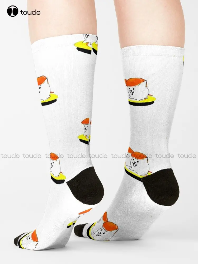 Cute Sushi Battle Cats Socks Slouch Socks Personalized Custom Unisex Adult Teen Youth Socks Street Skateboard Socks Custom Gift