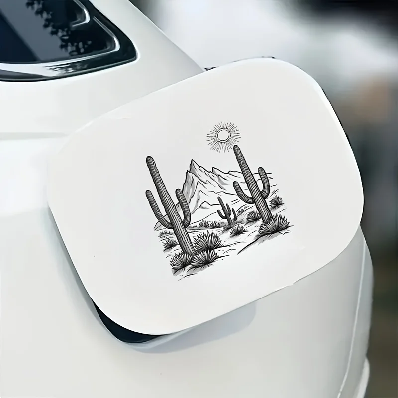

2 Desert Landscape Vinyl Stickers - Displaying the spectacular Saguaro cactus and magnificent mountains, set in a stylish sun,