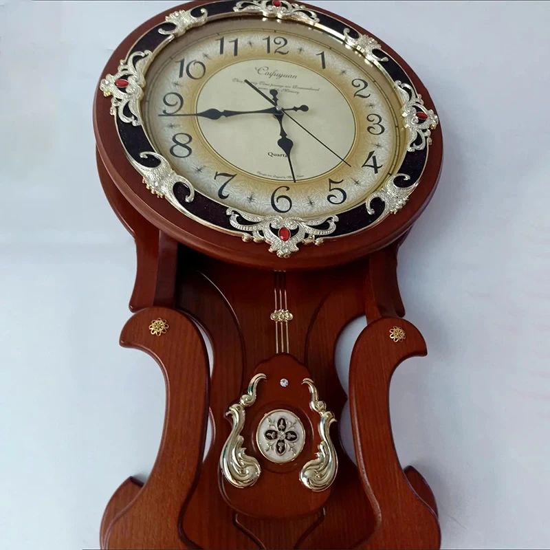 Wood Vintage Wall Clocks Silent Pendulum Clock Nordic Large Home Decor Watches Living Room Luxury Art Decoration Accessories - Detail 1