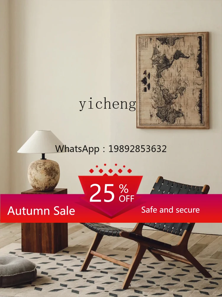 

Antique Style Leisure Chair Balcony Solid Wood Household Lazy Bone Chair Retro Living Room Single Sofa