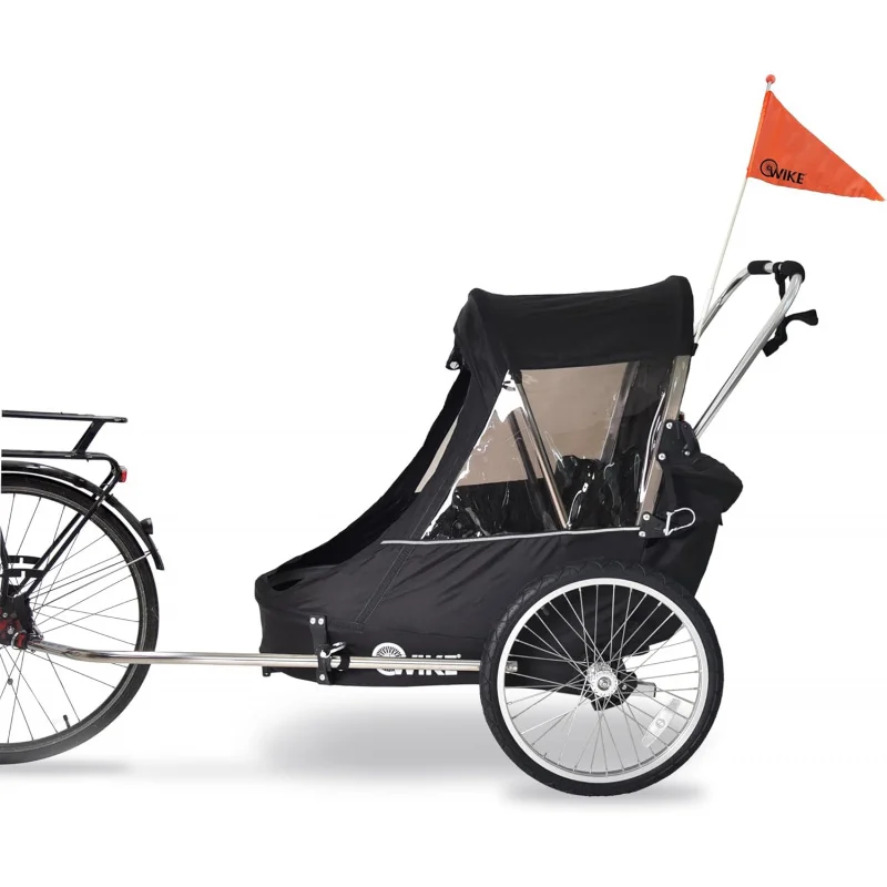 

Premium Double Children's Bicycle Trailer - includes Stroller Jogger Kits - accommodates up to 2 children 52in tall/100lbs, incl