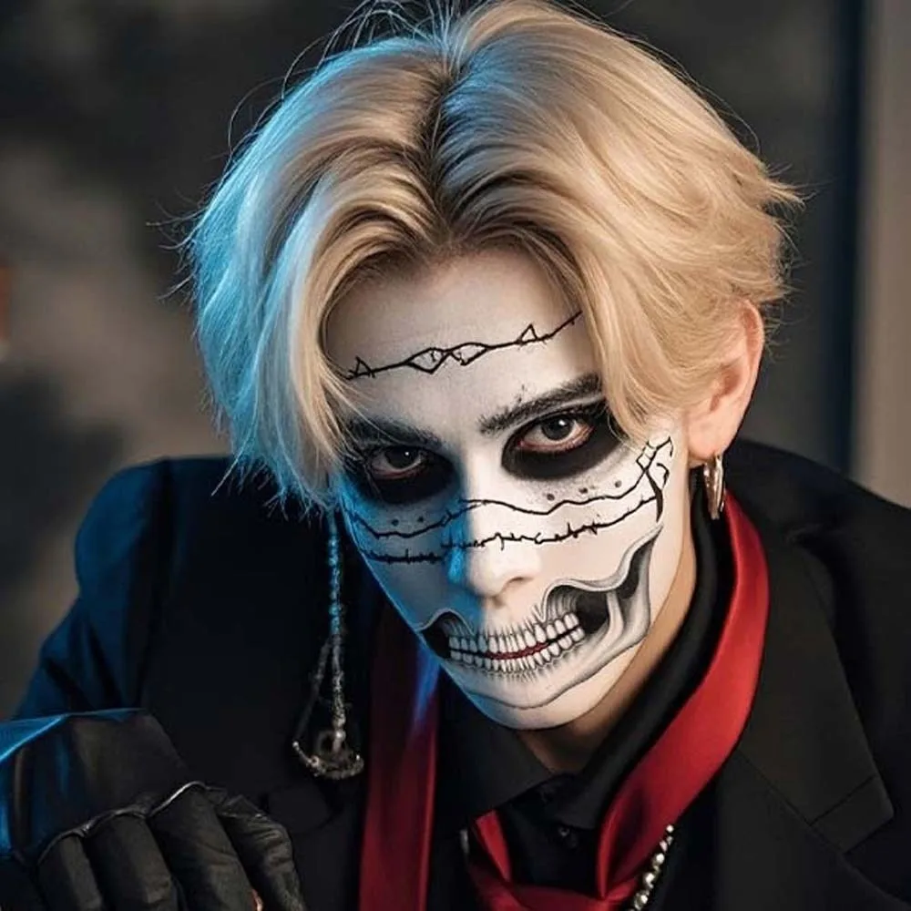 2pcs Disposable ปาก Clown Tattoo กันน้ําแบบพกพาฮาโลวีน Face Tattoo น่ากลัว Long-acting Skull ชั่วคราวสติกเกอร์บอล