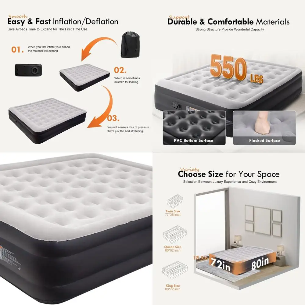 

Inflatable King Size Air Mattress with Pump, 18.5 Elevated Bed for Home Use