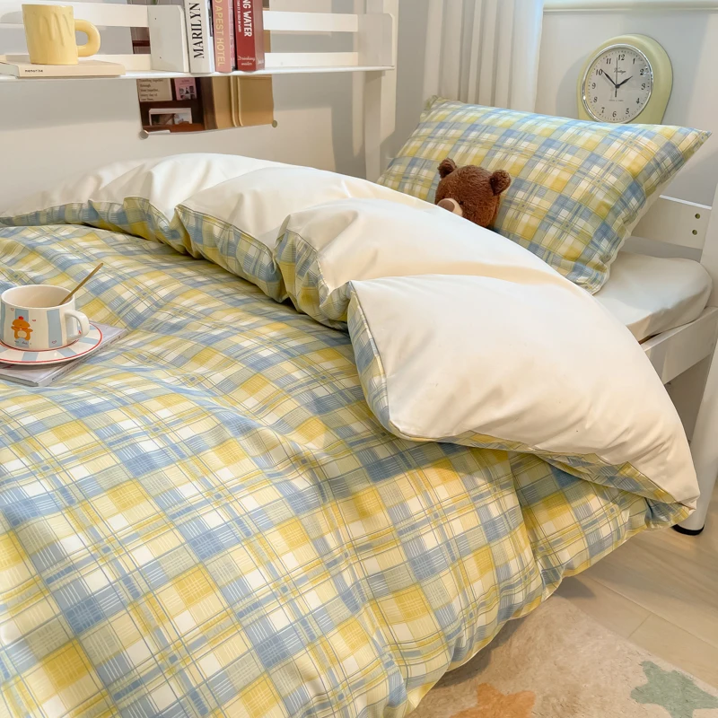 

Nordic Plaid Pattern Wash Cotton Bedding Set Duvet Cover Pillowcase Bed Sheet Set Comforter Cover Set Queen King Size Bed Linens