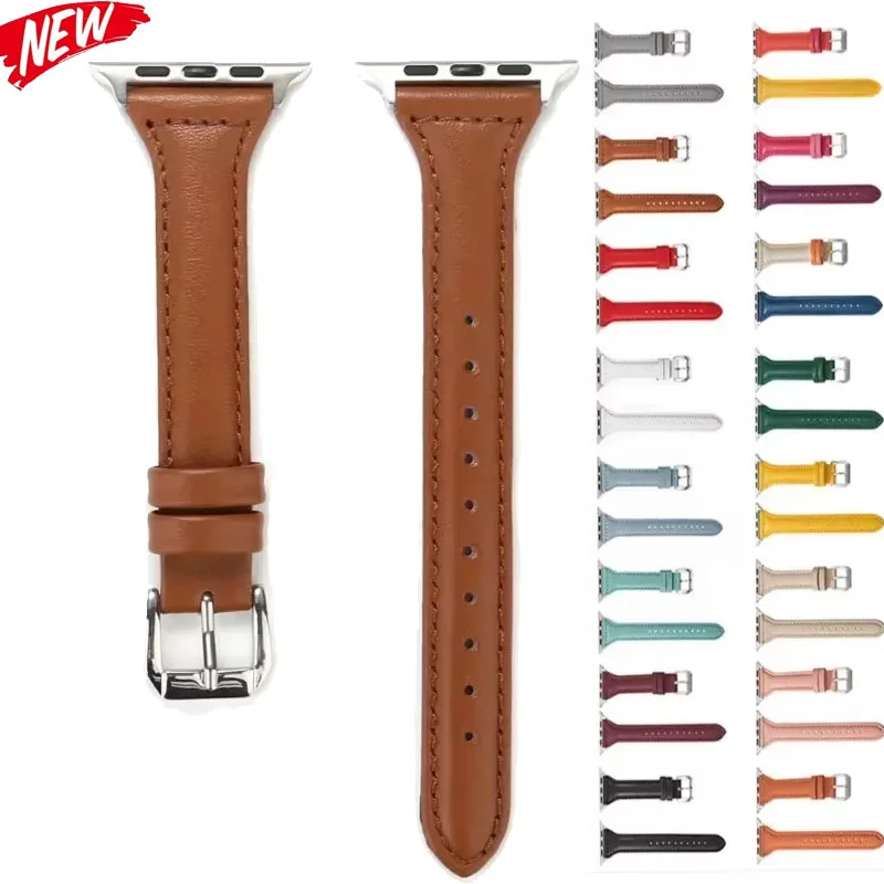 

Тонкий кожаный ремешок для Apple Watch Band 44 40 мм 41 мм 49 мм 42 45 мм Женский браслет IWatch Serie 10 9 8 7 6 5 4 3 SE Ultra 2