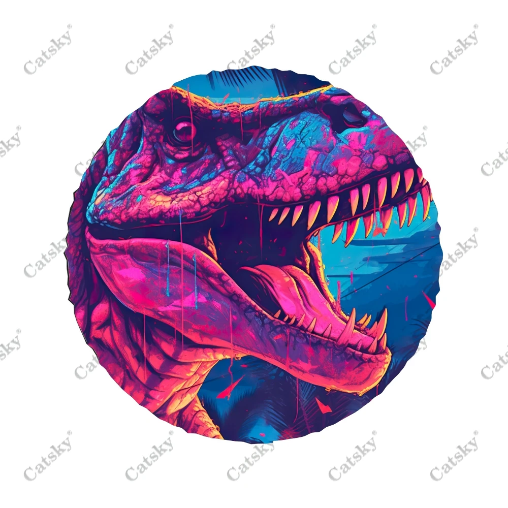 Colorful Dangerous Dinosaur Pattern Polyester Universal Spare Wheel Tire Cover Wheel Covers for Trailer RV SUV Truck Camper