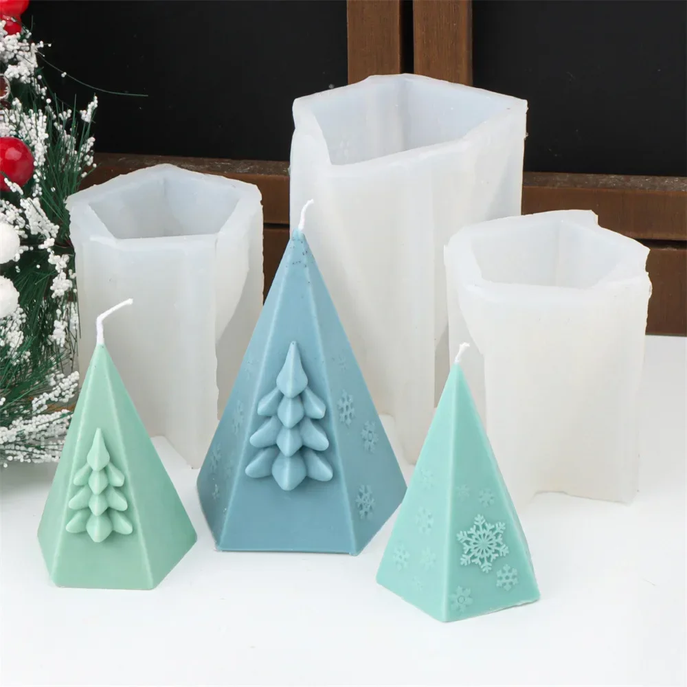 Creative Christmas Tree Silicone Mold Fondant Cake Mould Triangular Pyramid Snowflake Aromatherapy Cake Decoration Baking Tools