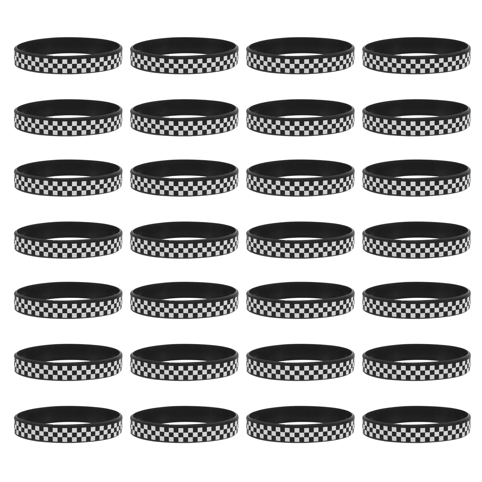 

40Pcs Silicone Wristbands Black White Plaid Pattern Racing Flag Design Comfortable Stretchy Bracelets for Parties Sports Events