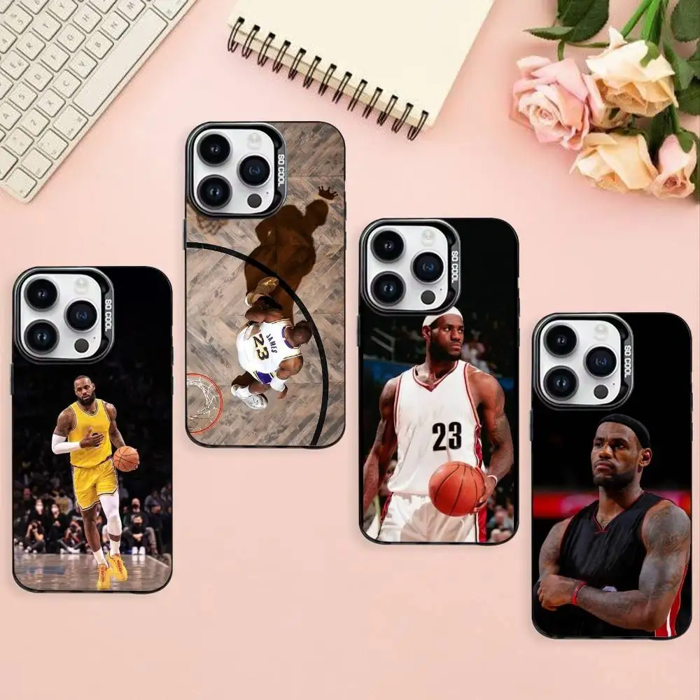 

Basketball Star J-James Phone Case For iPhone17,16,15,14,13,12,Pro Max Black Colored Silver Plated Inside Cover