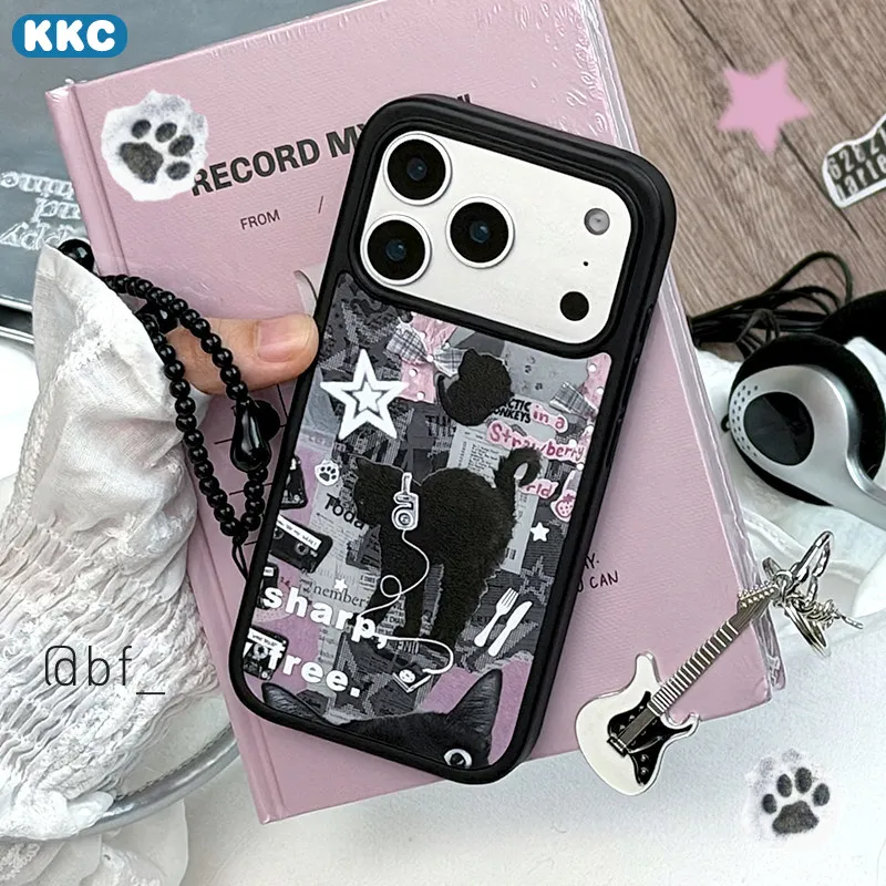 Cute cat black-edged frosted INS For SAMSUNG Galaxy S23 Plus 24 FE 25 S6 Ultra A17 A56 A36 A15 A57 Glass Cover Aesthetic Y2K