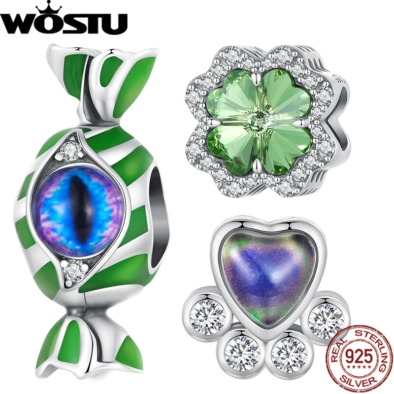 

WOSTU 925 Sterling Silver Luminous Halloween Candy Charm Cute Color Changed Pet Paw Fit Original Bracelet DIY Jewelry Gifts