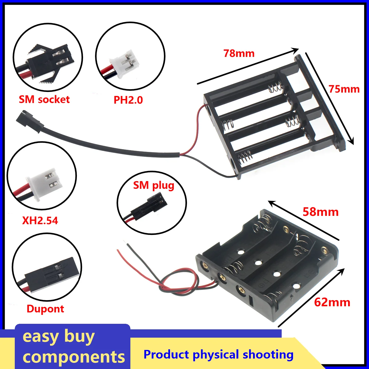 AA battery box, four AA batteries, hotel door lock battery box, battery case, smart lock battery seat with plug and socket