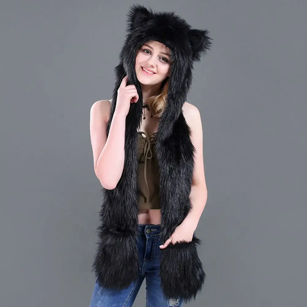 Winter Warm Warm Earmuff Hat 3 in1 Animal Cap With Scarf Gloves Ear Flaps Windproof Plush Beanie Cap for Men Women